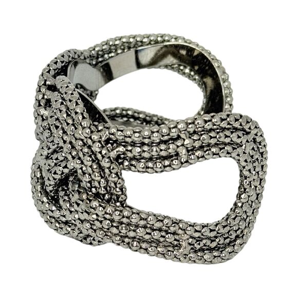 Gunmetal Wide Cuff Bracelet 7” Love Knot Ball Chain Gorpcore Braided Twist - Picture 3 of 10